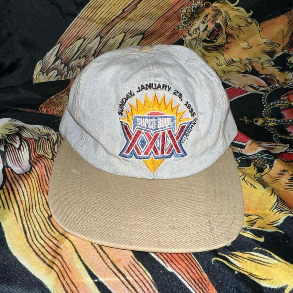 1995 Super Bowl XXIX San Francisco 49ers v San Diego Chargers vtg strapback hat